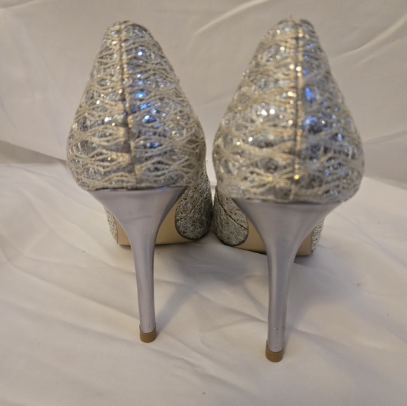 Enzo Angiolini Silver Sparkle Peep Toe Heels | Size 10.5 - Picture 4 of 8
